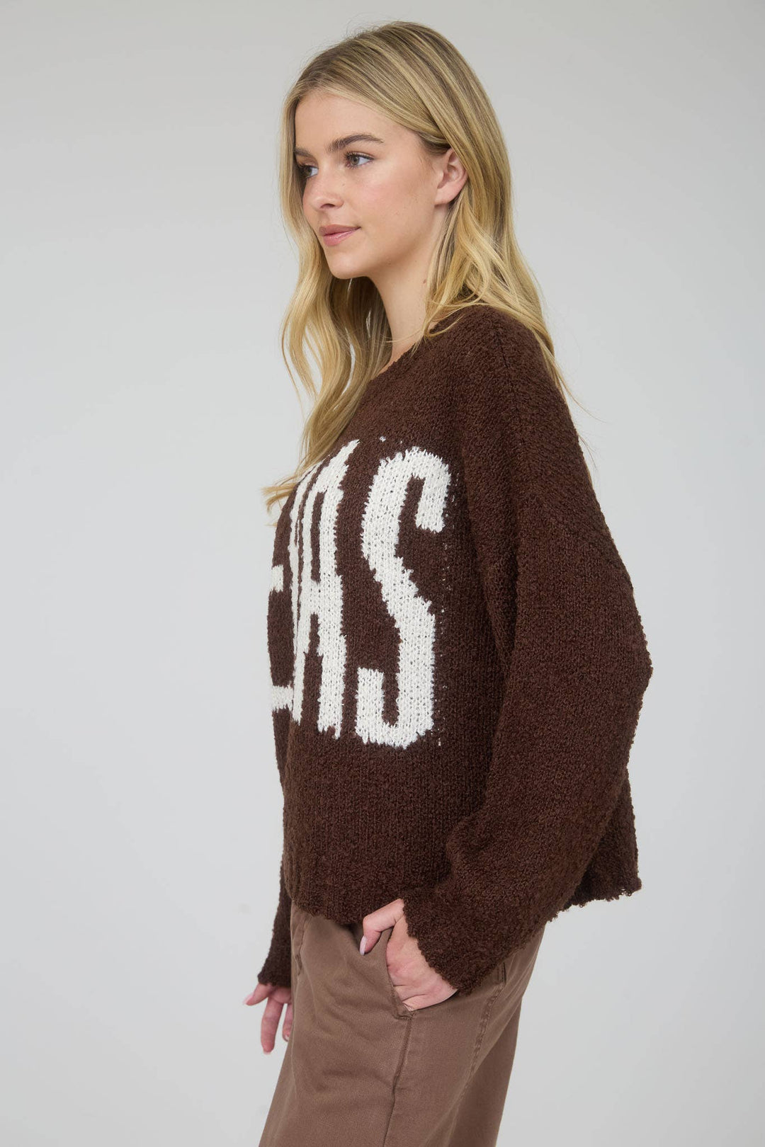 TEXAS CHUNKY KNIT LONG SLEEVE PULLOVER SWEATER