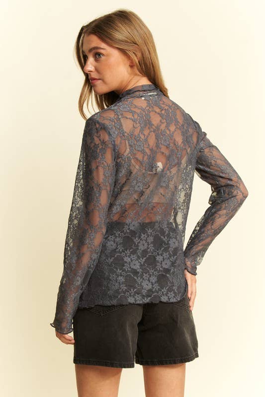 Floral Print Lace Long Sleeve Top