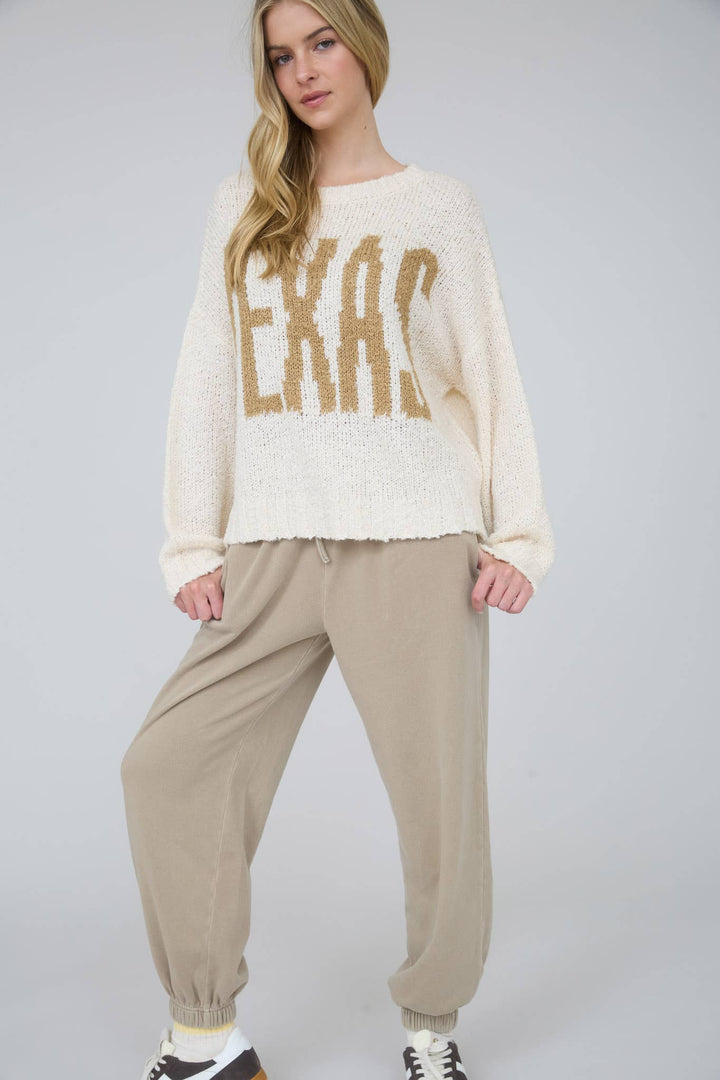 TEXAS CHUNKY KNIT LONG SLEEVE PULLOVER SWEATER