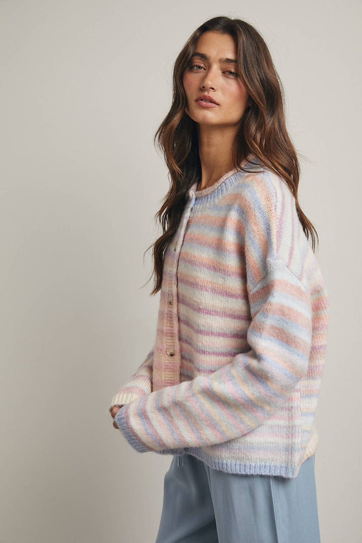 RAINBOW BUTTON-UP KNIT SWEATER CARDIGAN