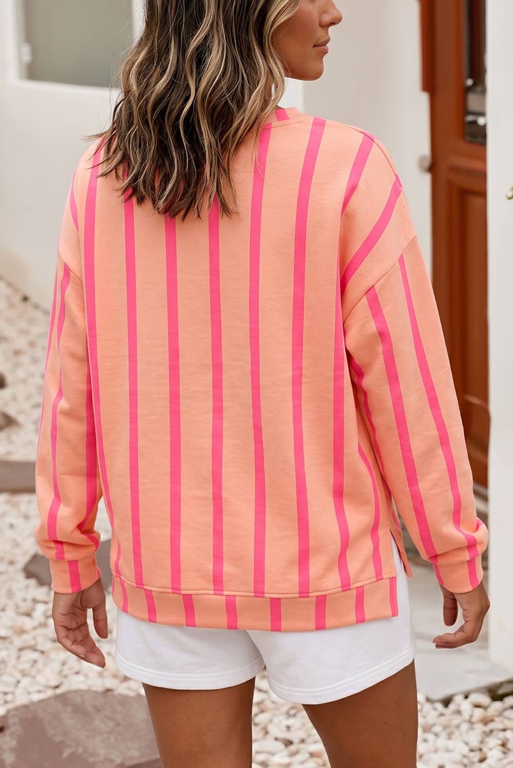 Stripe Dropped Shoulder Round Neck Sweatshirt