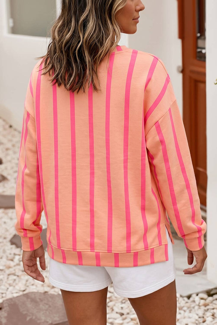 Stripe Dropped Shoulder Round Neck Sweatshirt