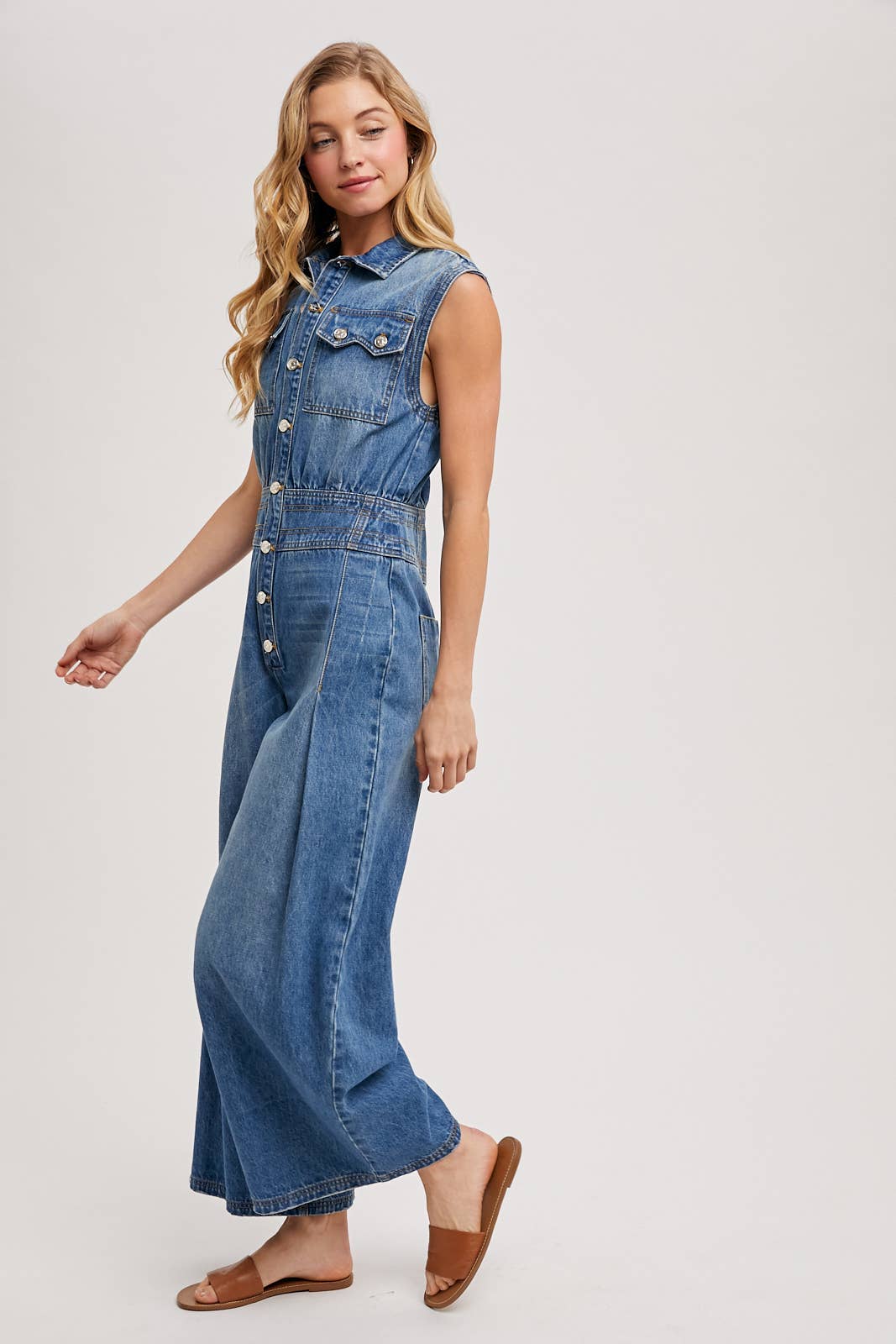 DENIM SLEEVELESS SHIRT JUMPSUIT