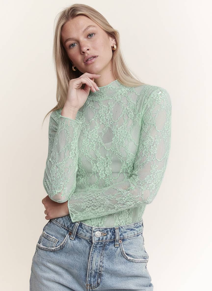 Floral Print Lace Long Sleeve Top