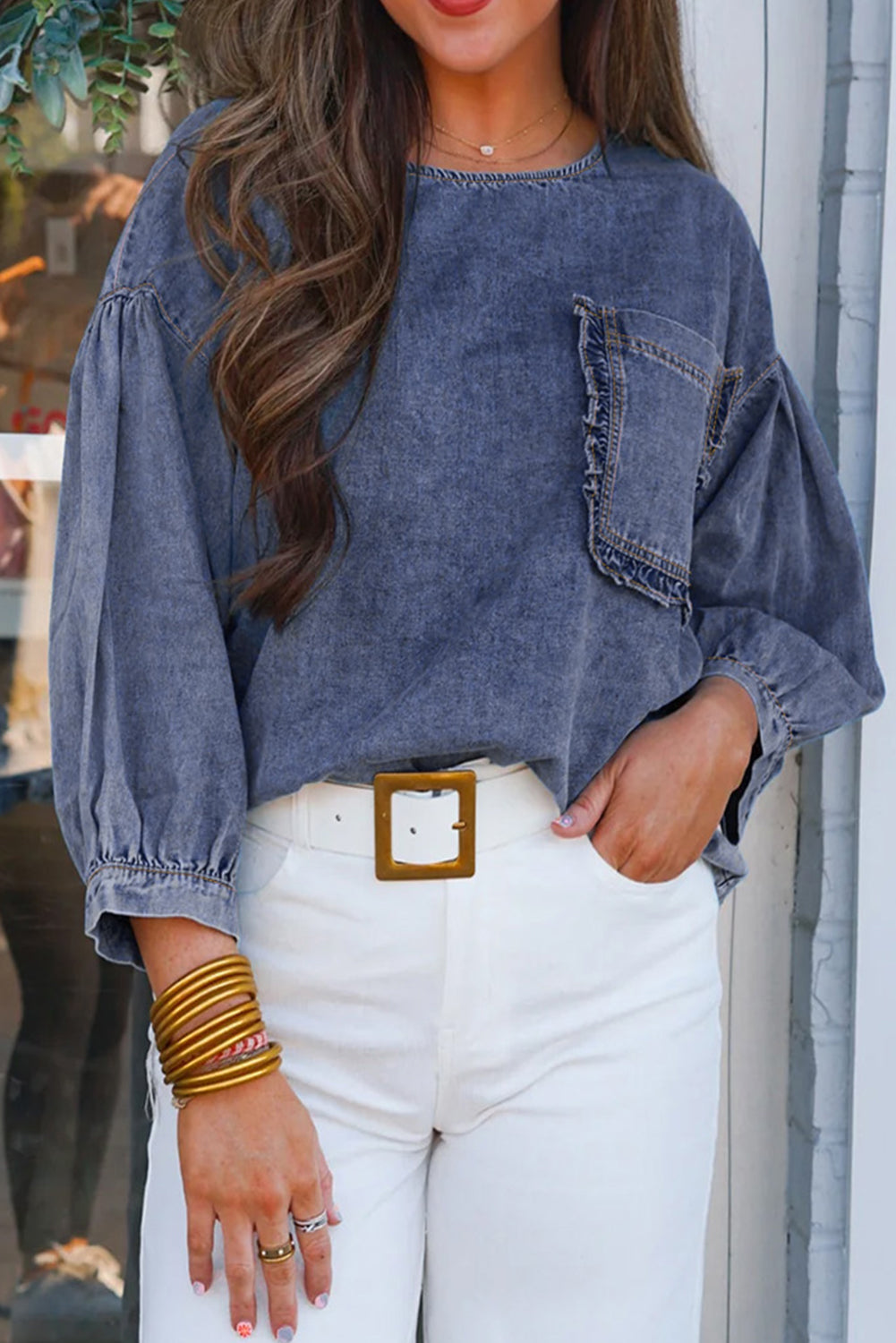3/4 Sleeve Denim Blouse