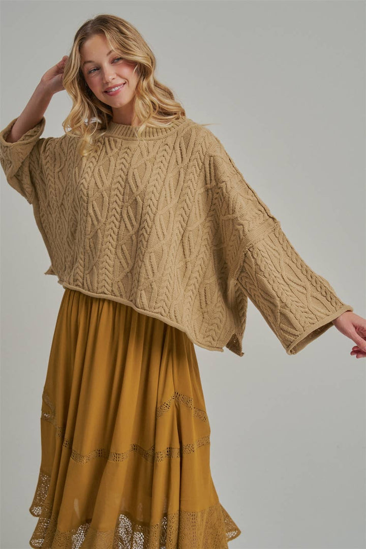 OVERSIZED CABLE KNIT CASUAL BOHO FALL SWEATERTOP_JLT00437-01