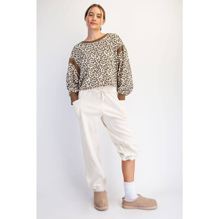 ANIMAL PRINT TERRY OPEN BACK LONG SLEEVE TOP