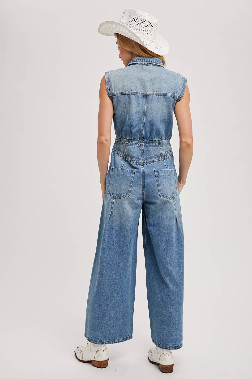DENIM SLEEVELESS SHIRT JUMPSUIT