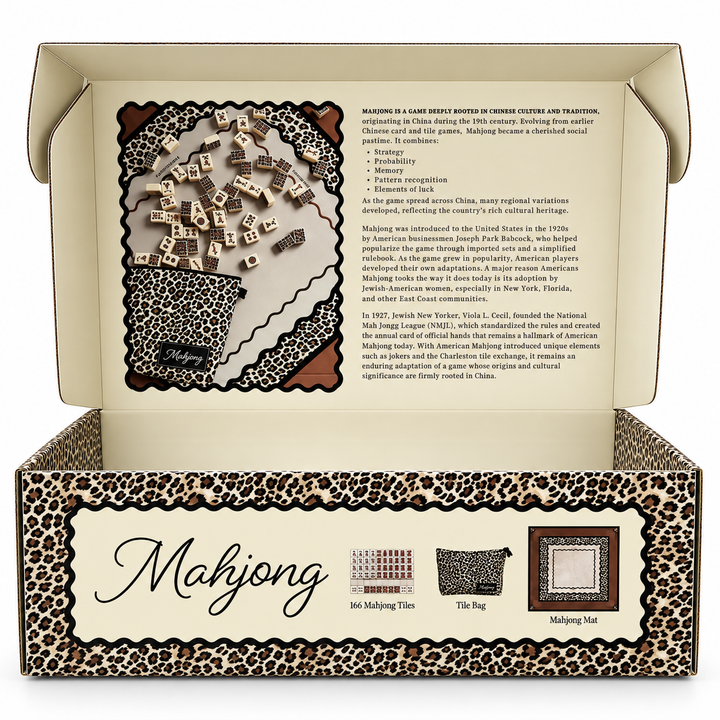 Leopard Print Mahjong Set with Mat, Tile Bag & Gift Box